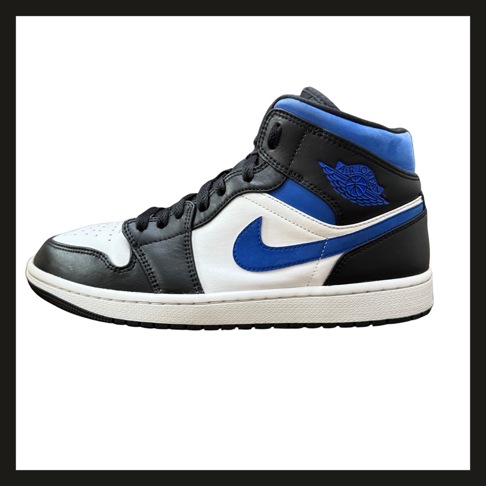 Nike Air Jordan 1 Mid 554724-140 Racer Blue Black White Mens 9.5 Great Condition - Picture 3 of 16